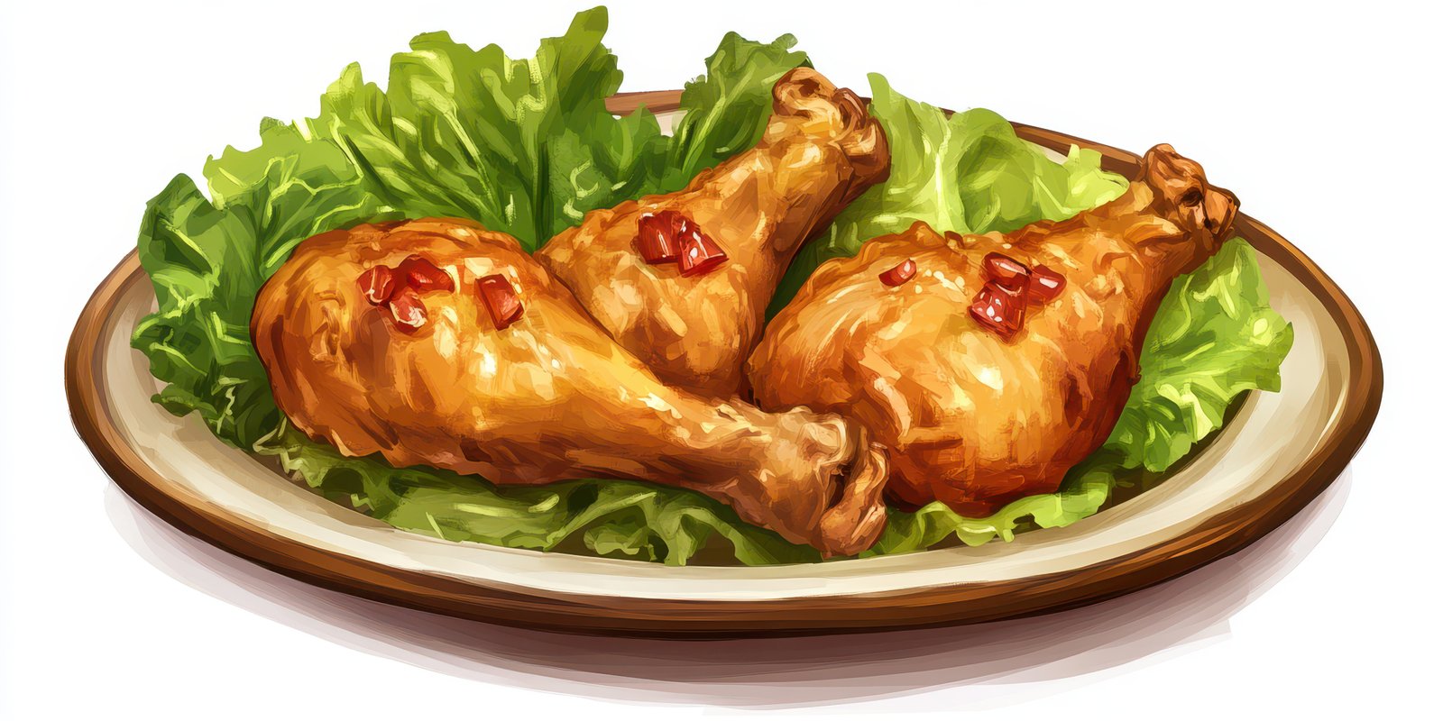 Crispy fried chicken drumsticks served on a bed of fresh lettuce in a cozy setting